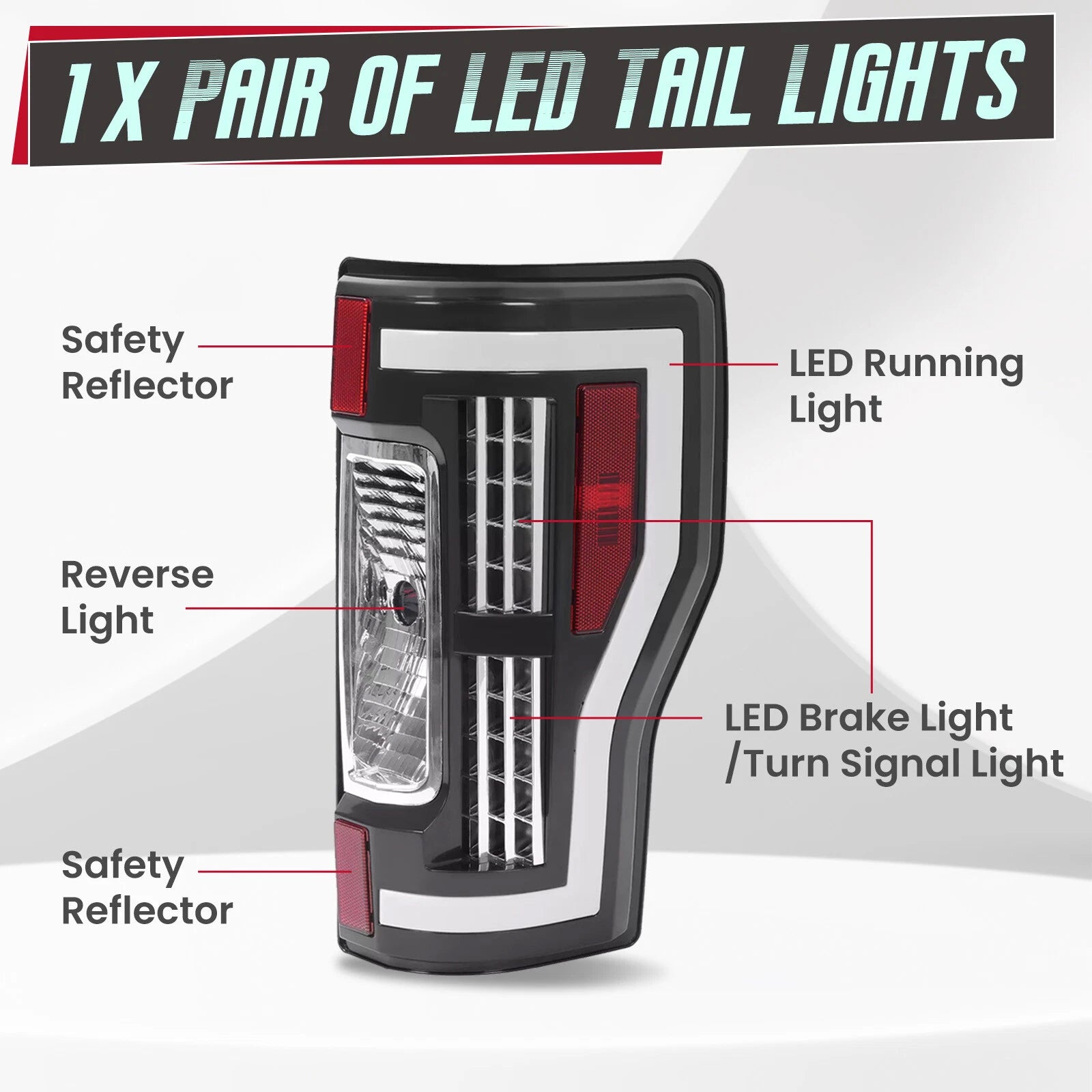 LED Tail Lights Brake Lamp for Ford F250 F-350 F-450 Super Duty (2017–2019)