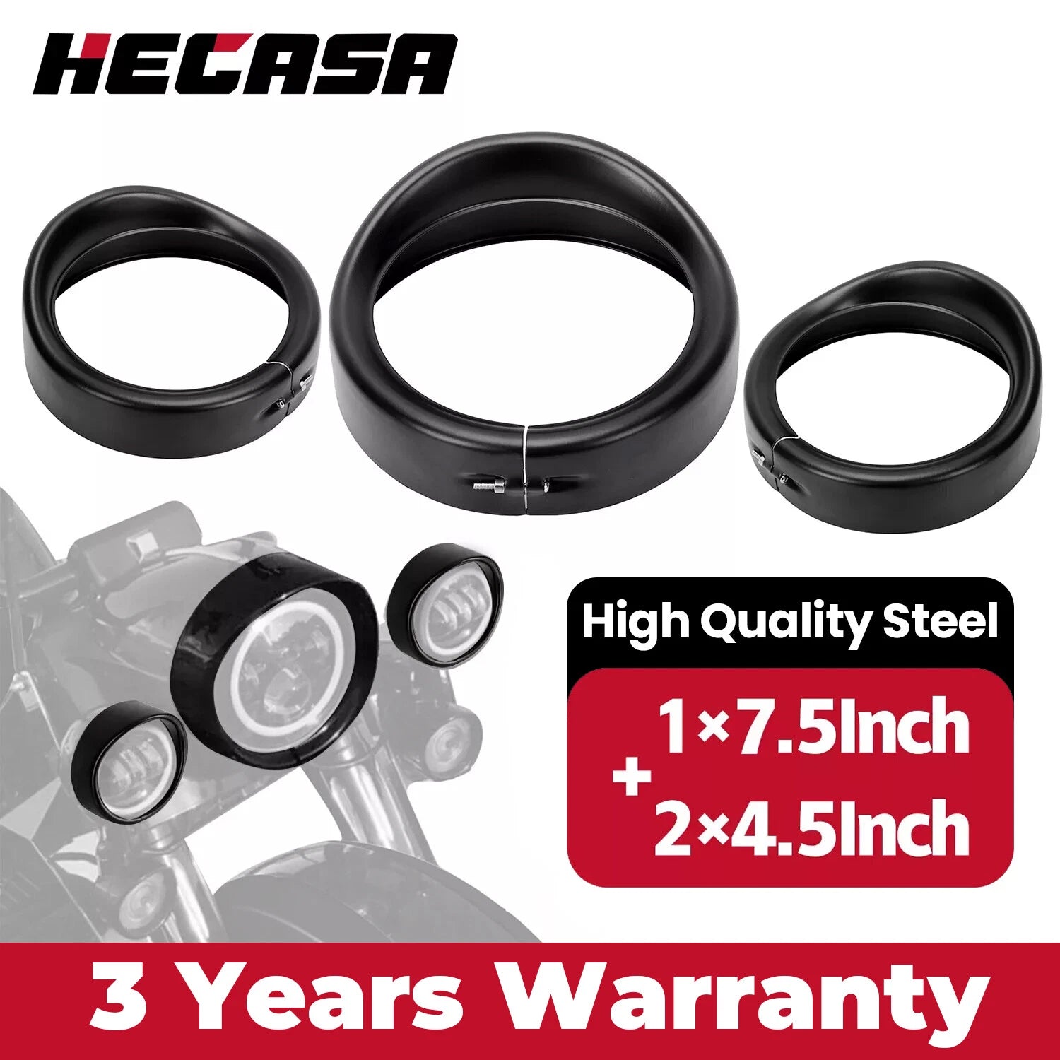 7" Headlight & 4.5" Fog Lamp Visor Trim Ring Bezel for Harley Road King