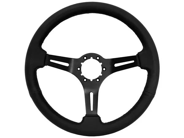 Leather Steering Wheel with 6 Hole Slotted Black Design for Chevy Bowtie (—)
