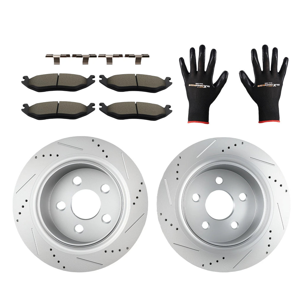 Rear Drilled & Slotted Brake Rotors w/Ceramic Pads for Chrysler Aspen (2007–2009)