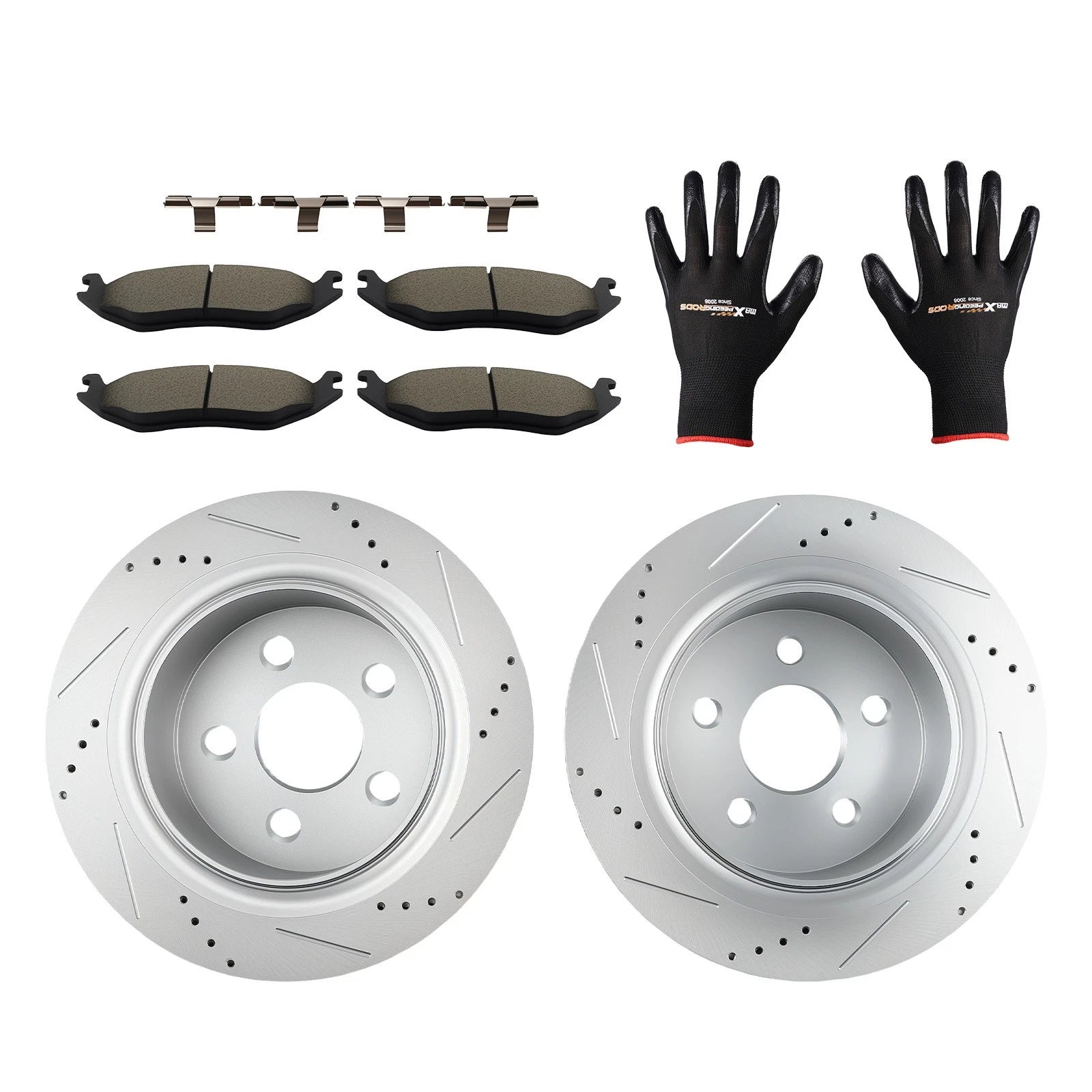 Rear Drilled & Slotted Brake Rotors w/Ceramic Pads for Chrysler Aspen (2007–2009)