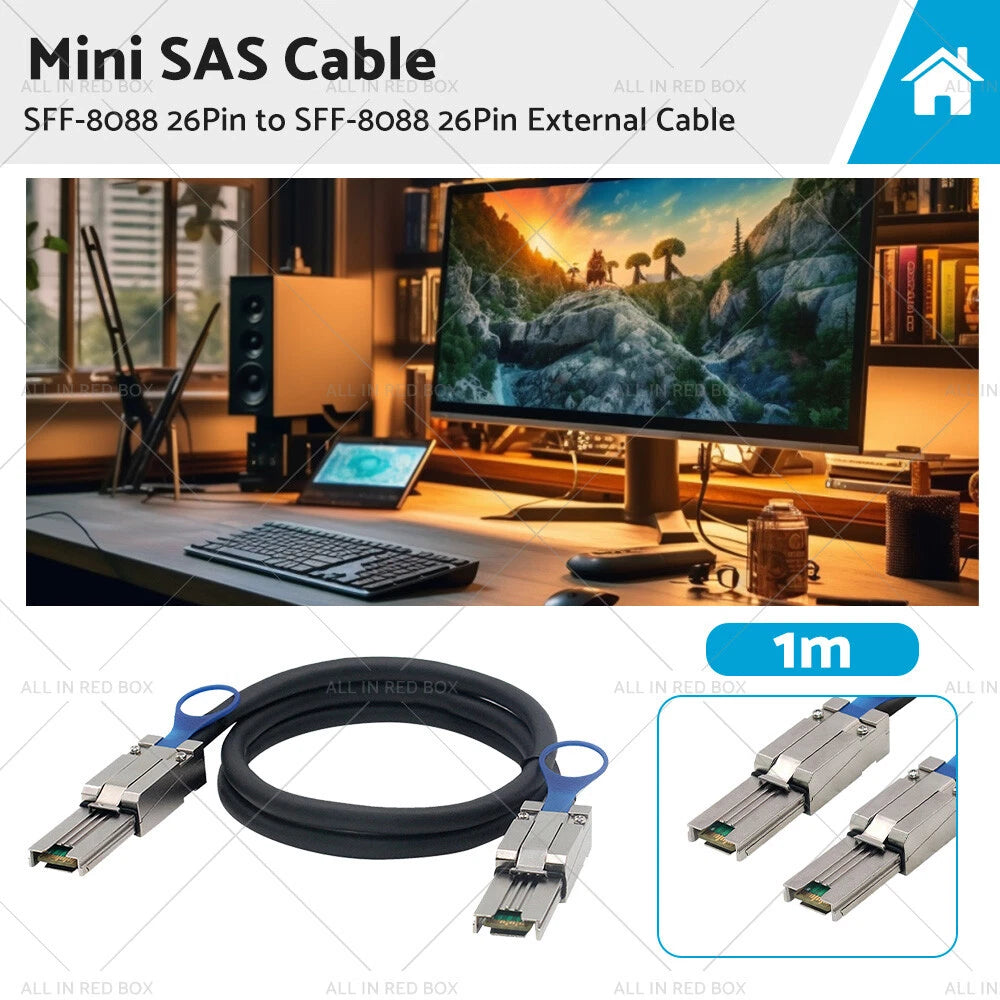 Mini SAS SFF-8088 26Pin to SFF-8088 External Cable 1M for Server