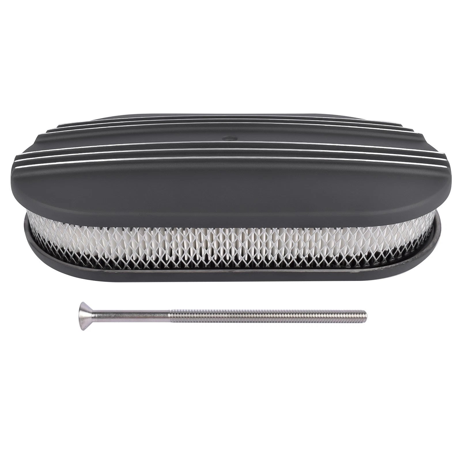 15" Oval Half Finned Aluminum Black Air Cleaner Assembly for SBC BBC (305–350)