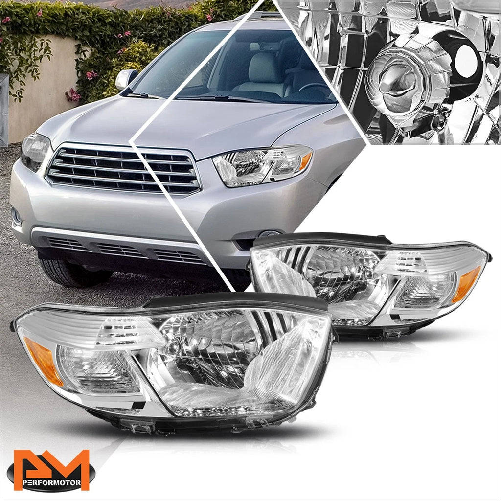 Set of 2 Chrome Housing Amber Corner Headlights for Highlander (2008–2010)