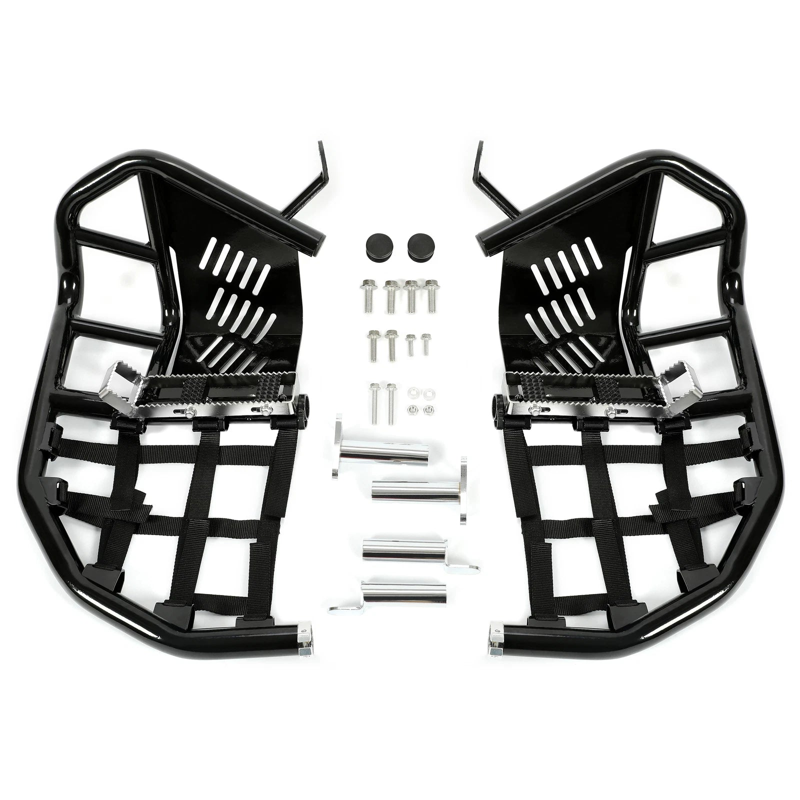 Nerf Bars for Kawasaki KFX 700 (2003–2008) - Steel Side Step Bar, Black Nets
