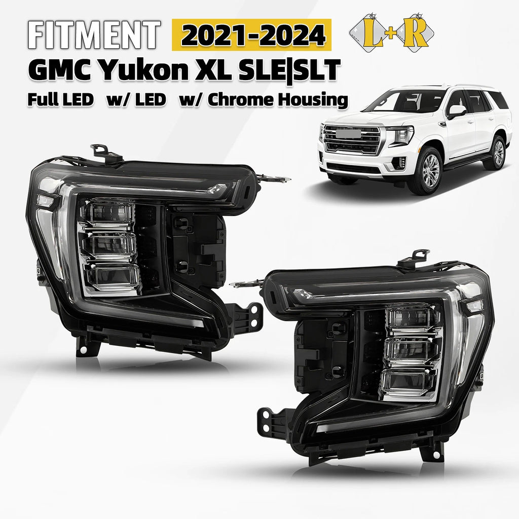 Full LED Headlight Chrome Pair for GMC Yukon XL (2021–2024)