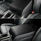 Leather Armrest Console Lid Cover for Ford F150 (2015–2019) Gray Stitch