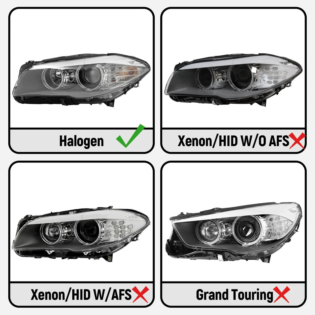 Halogen Headlight Set for BMW 5 Series 528i 535i (2011–2013) Left+Right Pair