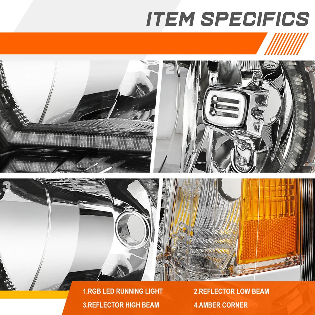 Headlight Lamps for Ford Super Duty (2017–2019) Black Housing Amber Corner