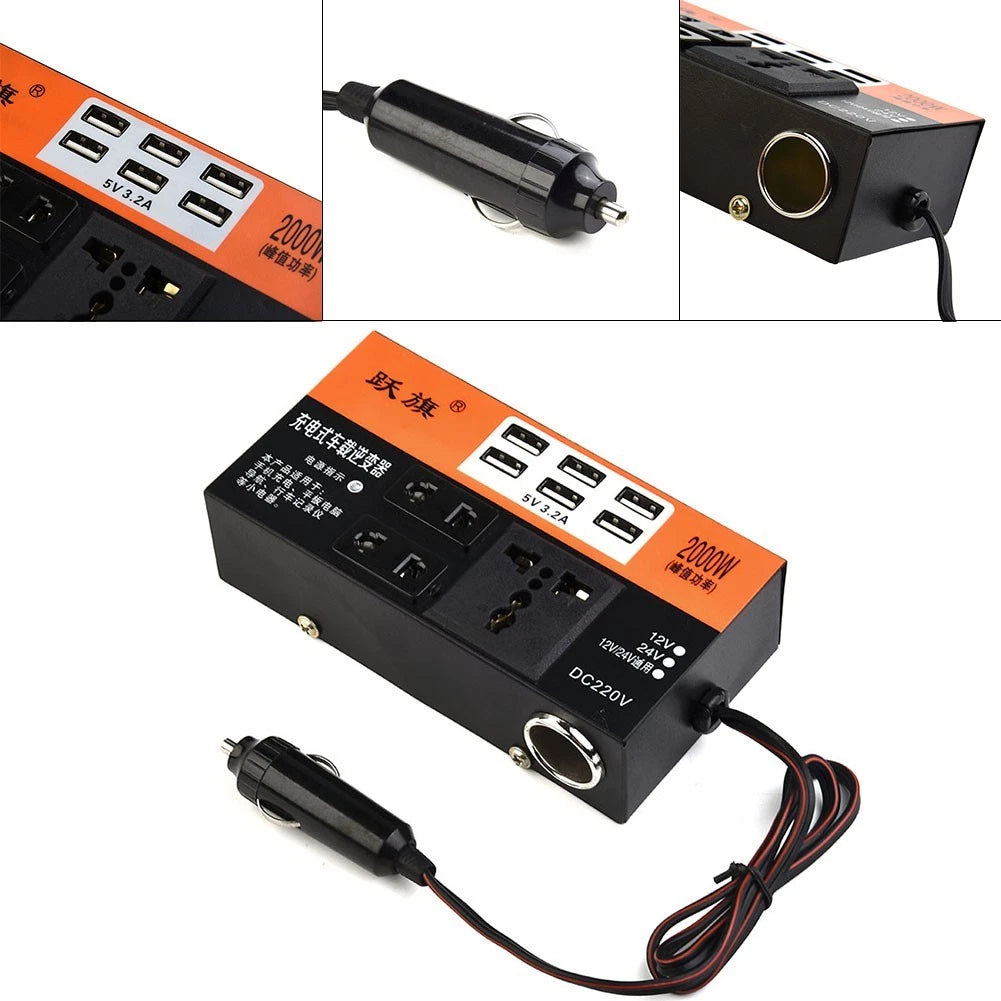Car Inverter DC 12V/24V to DC 110V/220V Converter with 6 USB Ports