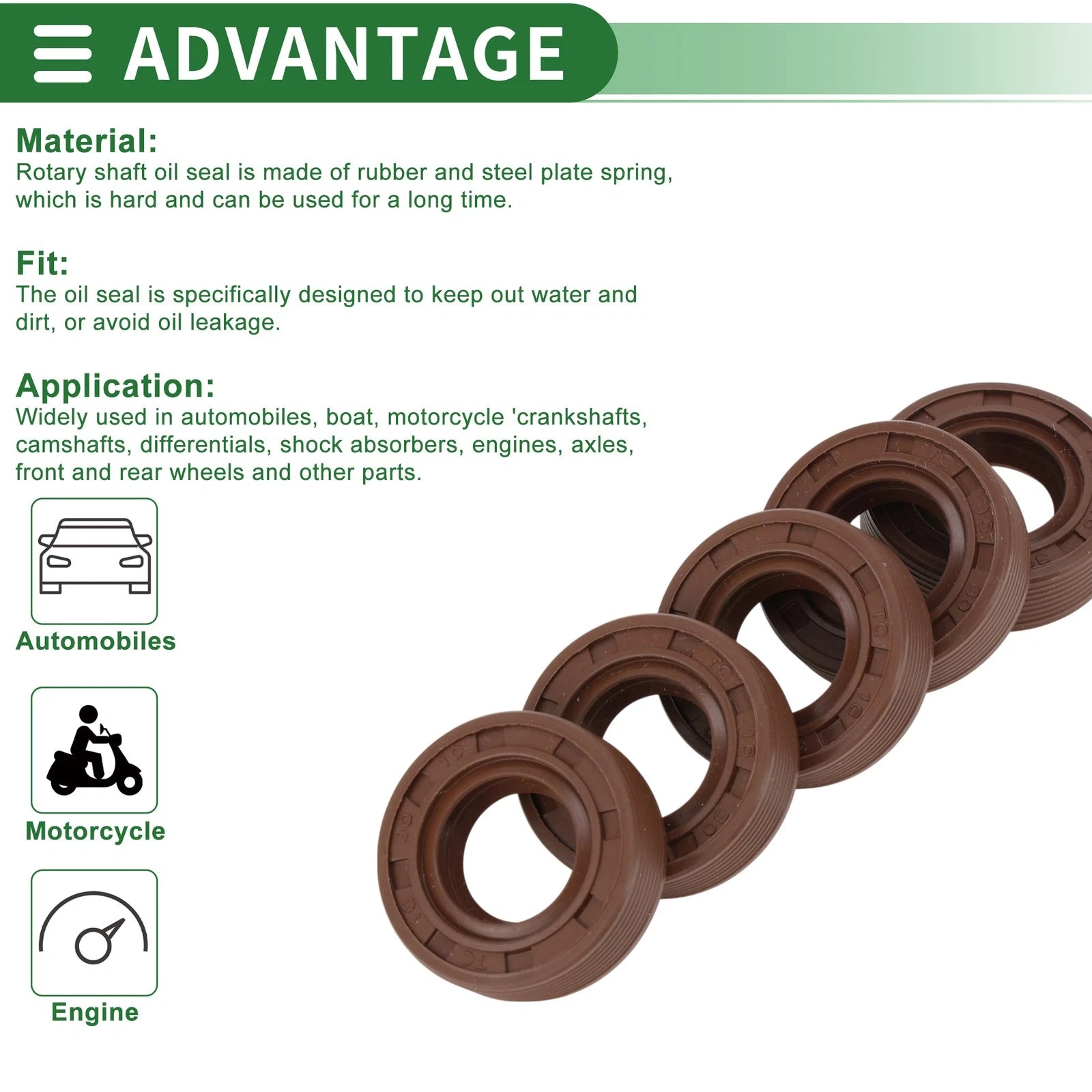 Set of 5 Oil Seals FKM Rubber 16x30x10mm for High Pressure