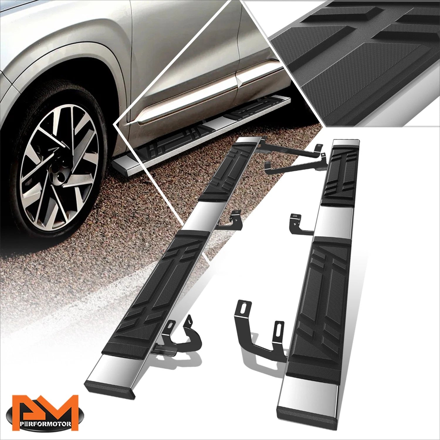 Set of 2 Polished Side Step Pads for Hyundai Santa Fe (2019–2023)