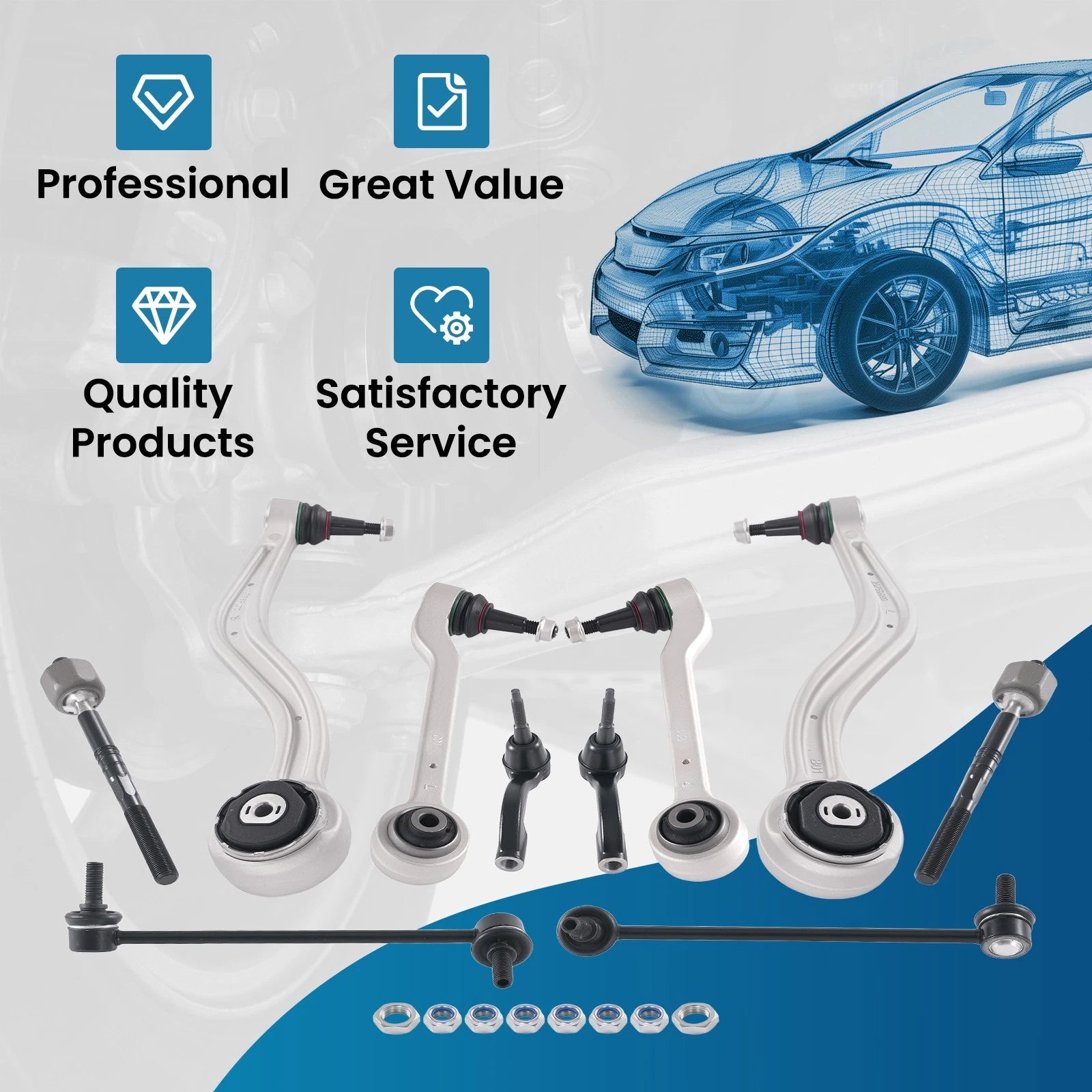 10x Front Lower Control Arms Tie Rod Ends for Cadillac ATS (2013–2019) RWD