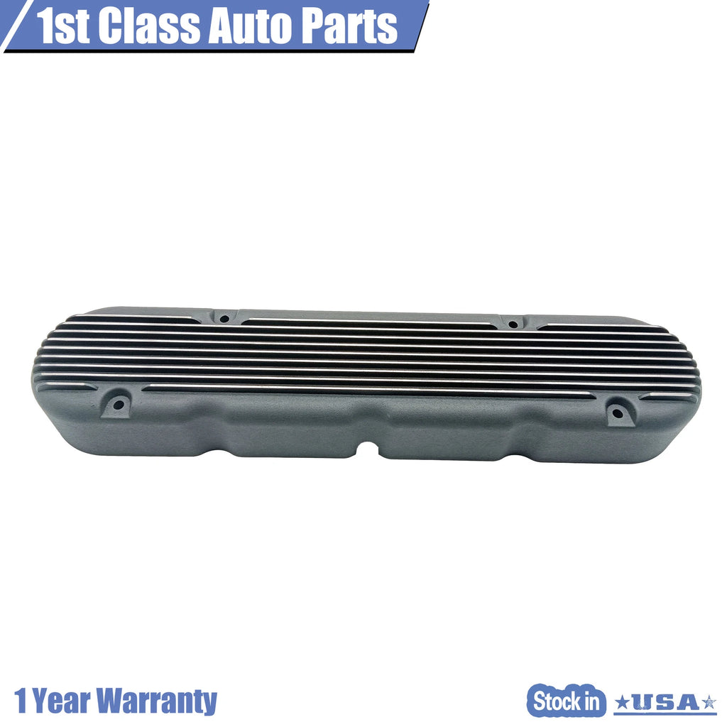 2X Finned Black Aluminum Valve Covers for Chevy LS
