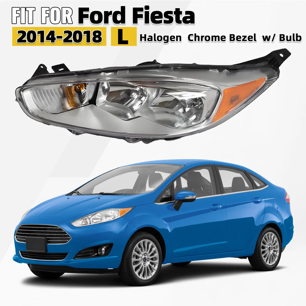 Halogen Headlight for Ford Fiesta (2014–2018) Left Driver Side W/ Bulb
