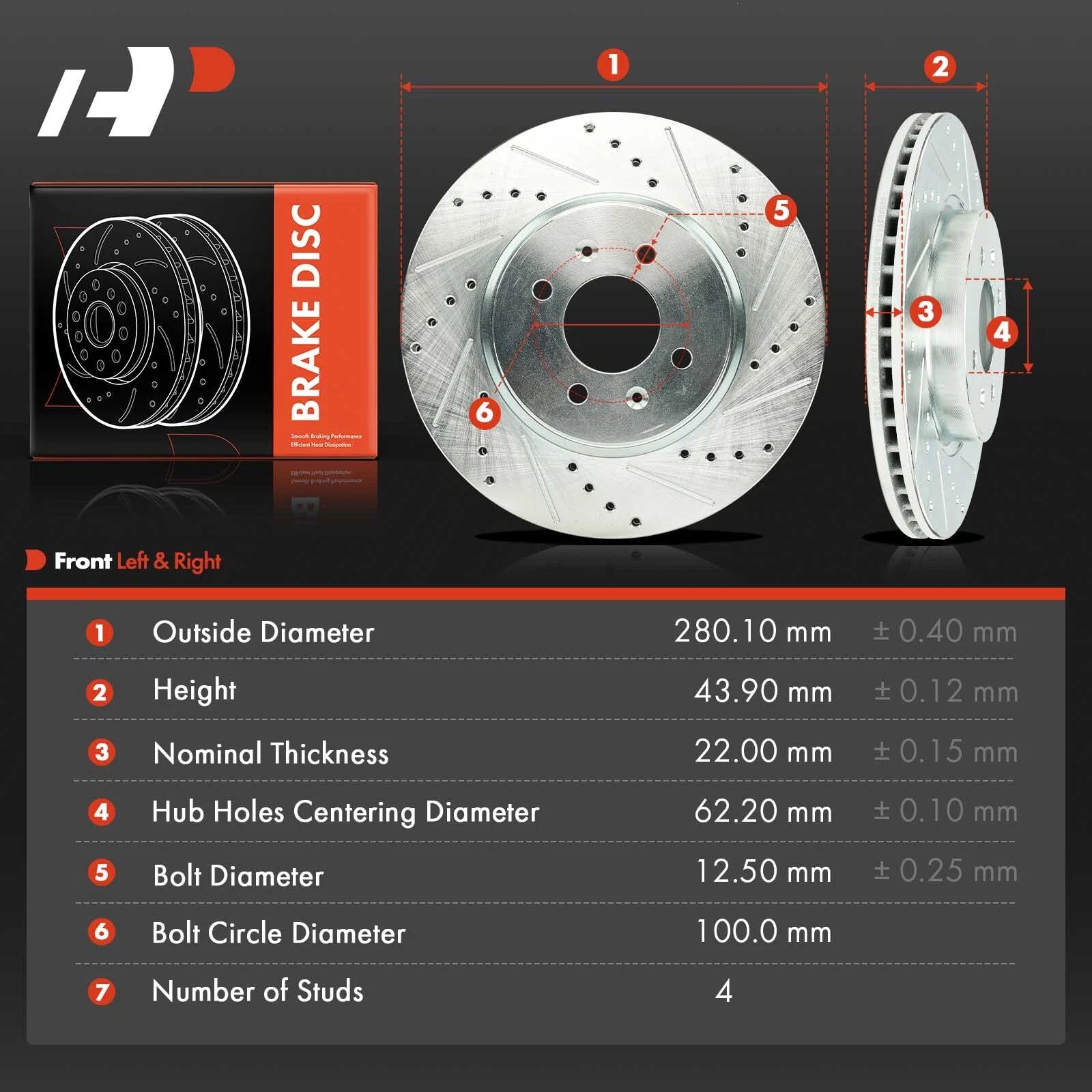 Front Side Drilled Brake Rotors for Hyundai Accent (2018–2020) Kia Rio