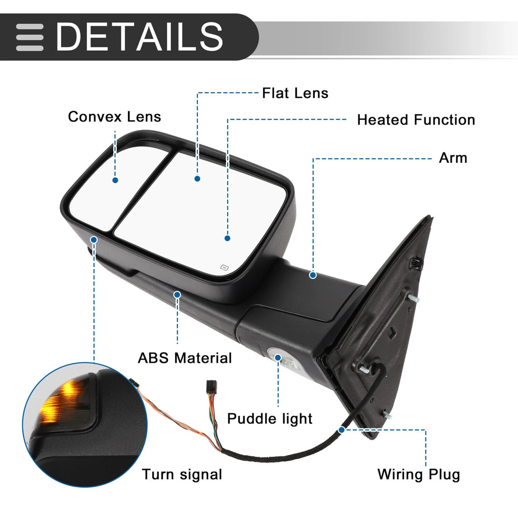 Tow Mirrors for Dodge Ram 1500 (2009–2012) with Turn Signal Light, Black