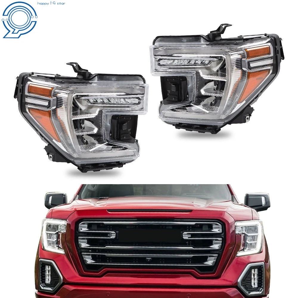Full LED Headlights for GMC Sierra 1500 (2019–2021) Chrome Right + Left
