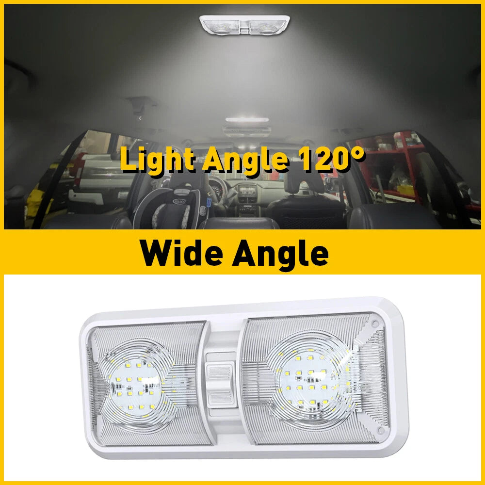 Set of 2 12V Double Dome Lights for RV Camper Trailer Truck