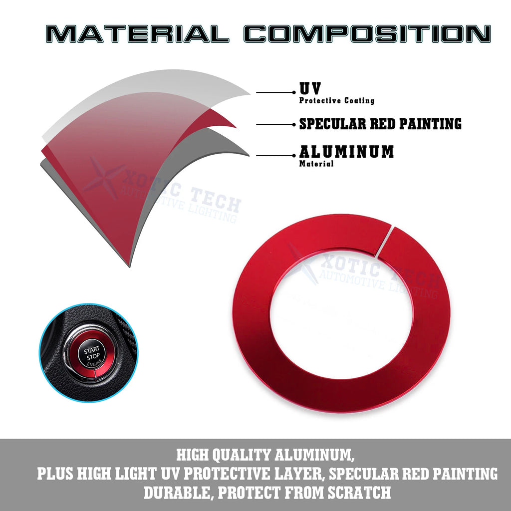 Red Engine Start Stop Button Combo Ring Cover Kit for Infiniti Q50 QX60 (2014-2024)