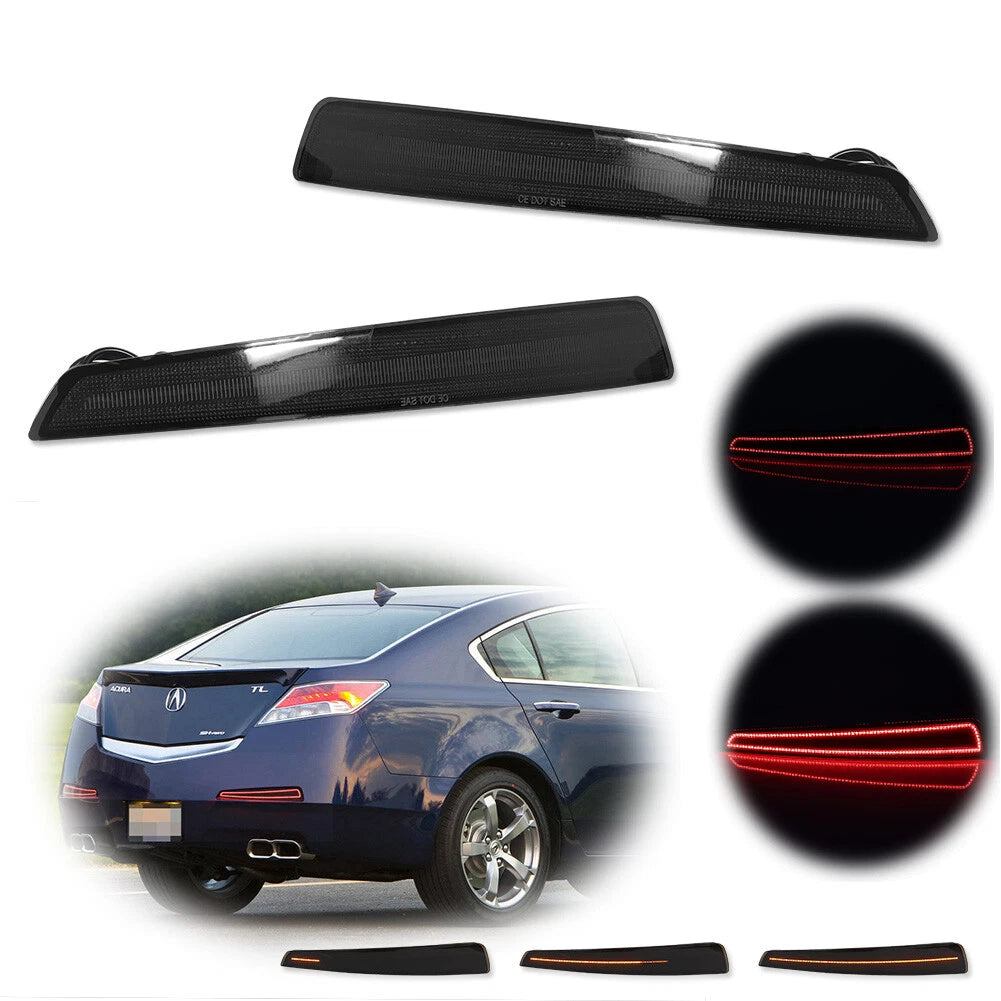 Smoked Lens LED Rear Bumper Reflector Brake Light Lamps for Acura TL (2009–2011)