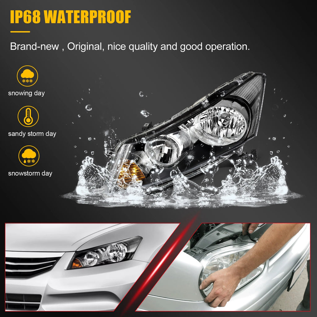 Headlight Assembly for Honda Accord 2008–2012 Black Housing Pair
