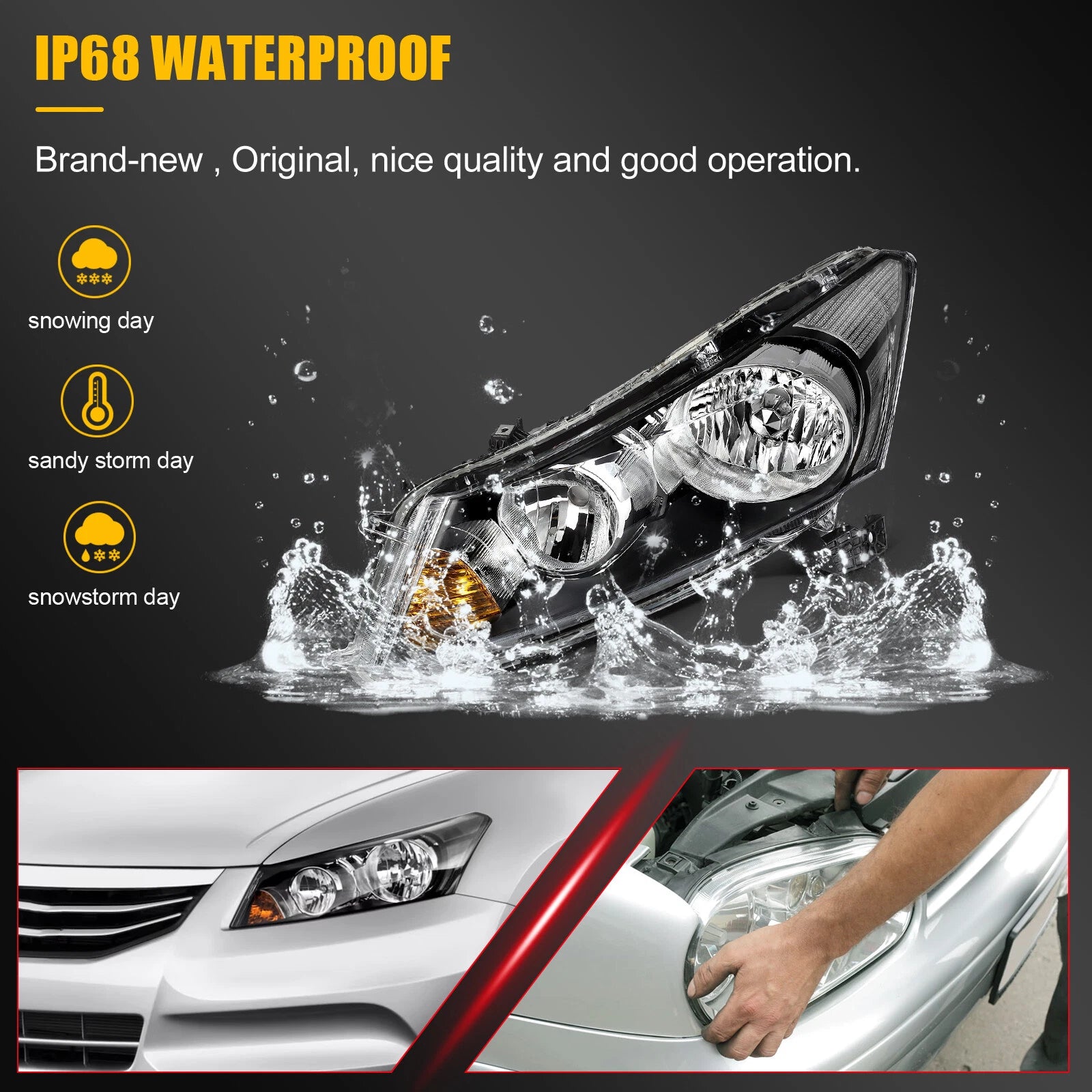 Headlight Assembly for Honda Accord 2008–2012 Black Housing Pair