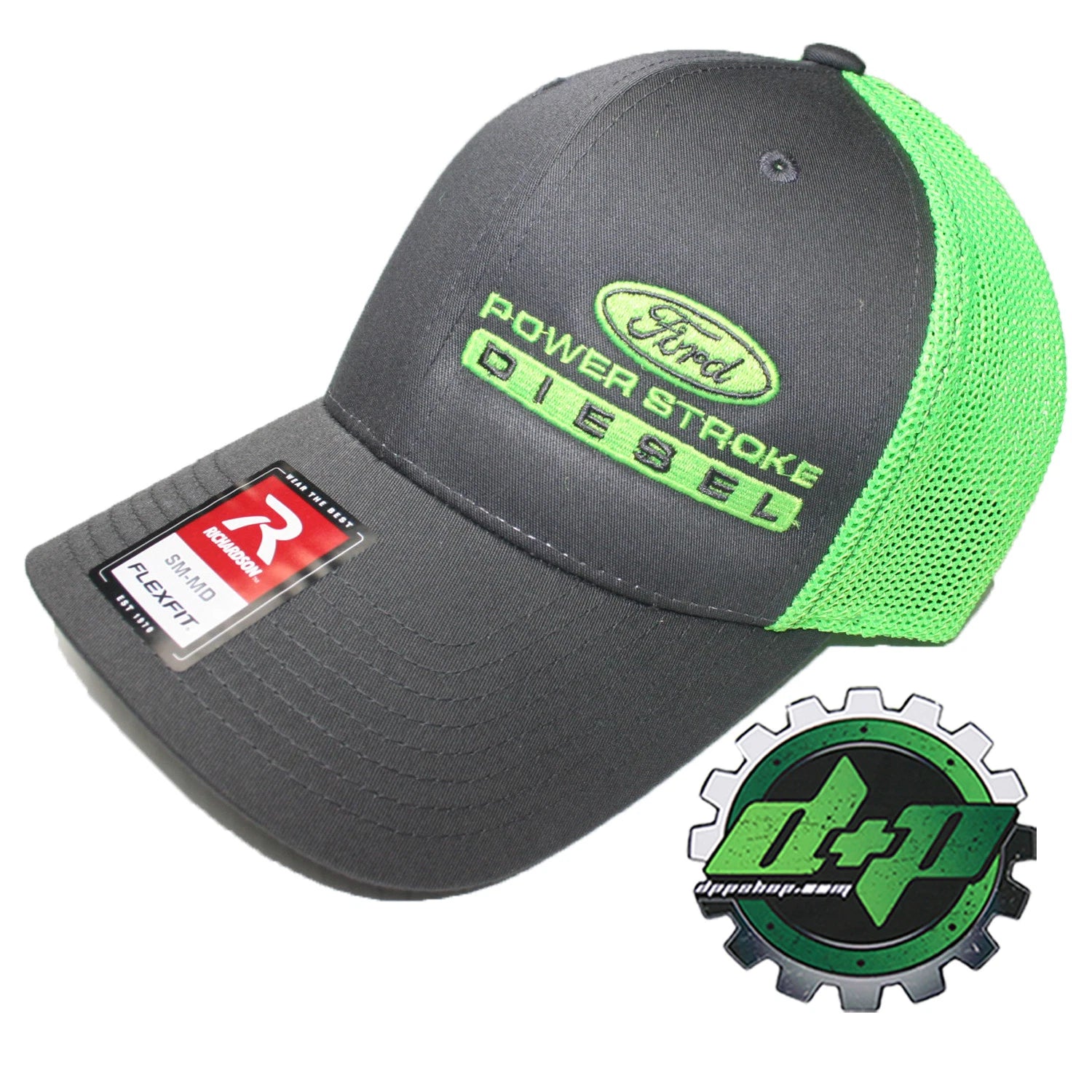 Trucker Hat for Ford Powerstroke (Charcoal Gray Green, Flex Fit SM/MD)