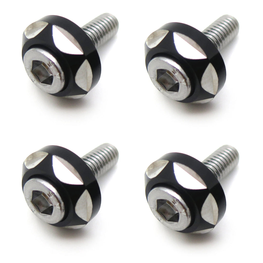 Set of 4 Black Aluminum Alloy License Plate Bolt Screws for Car Motorcycle