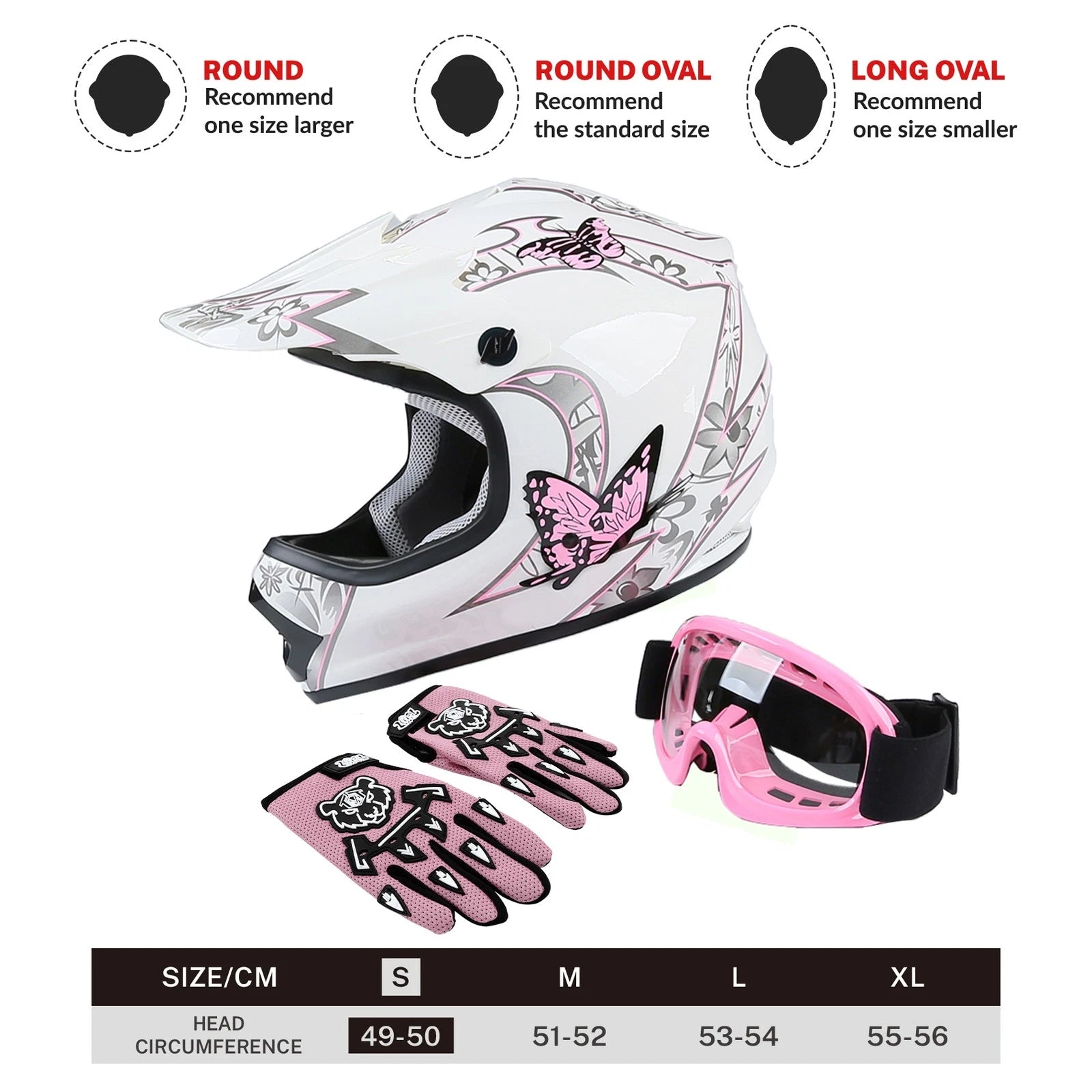 Youth Pink Butterfly Dirt Bike Helmet Goggles Gloves for ATV Motocross (2010–2023)