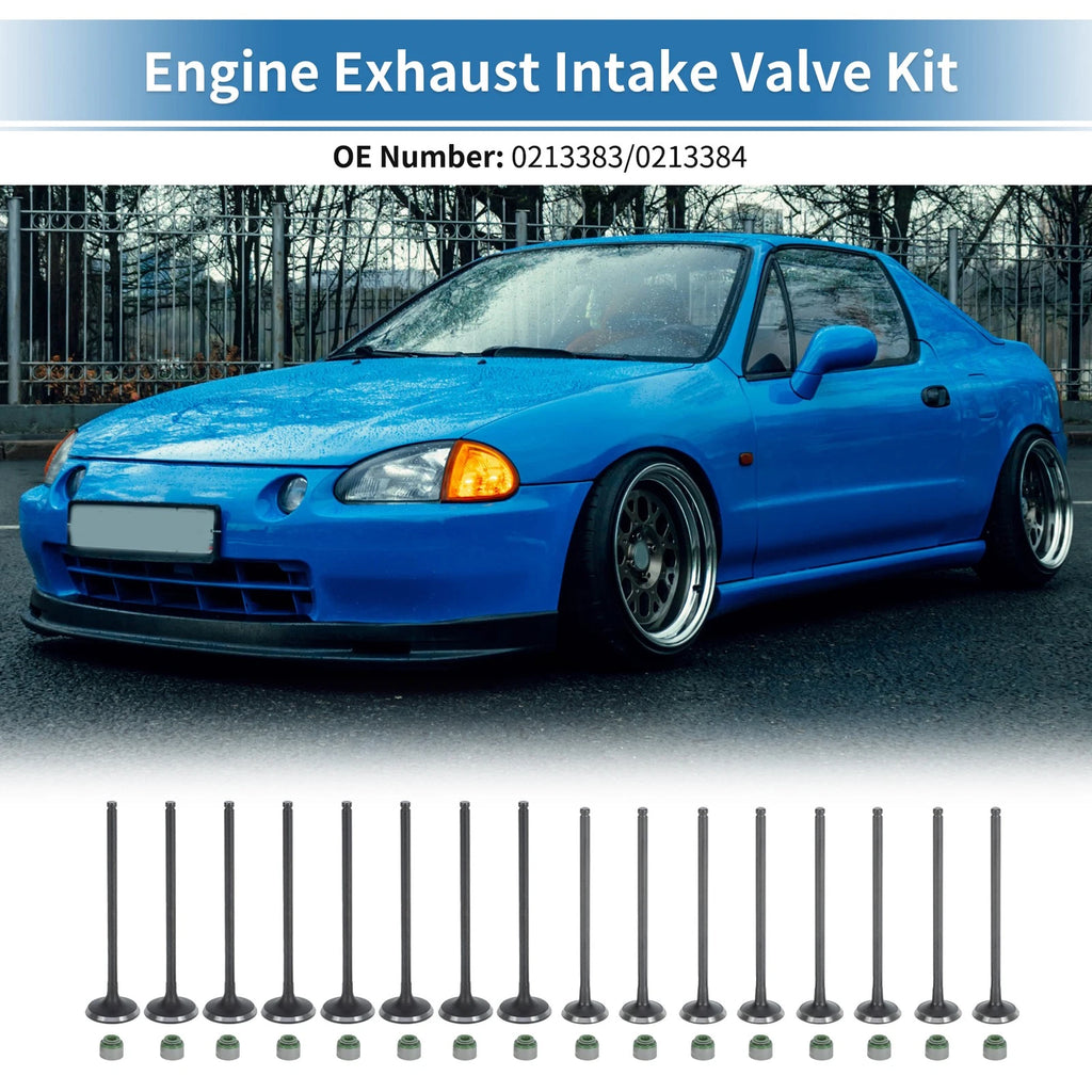 16pcs Intake Exhaust Valves with Seals for Honda Civic D16Z6 D17A1 A2 (1992–2005)