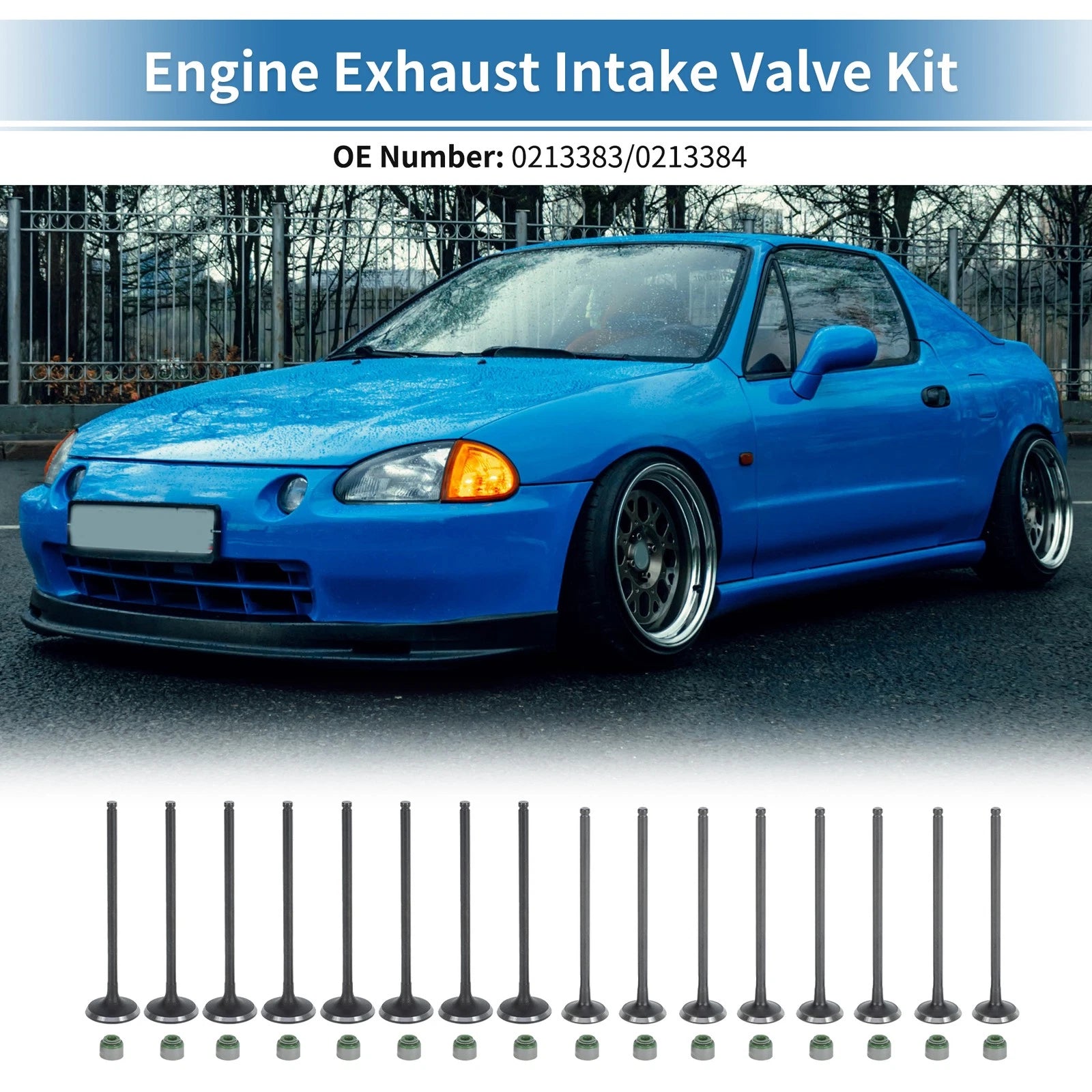 16pcs Intake Exhaust Valves with Seals for Honda Civic D16Z6 D17A1 A2 (1992–2005)