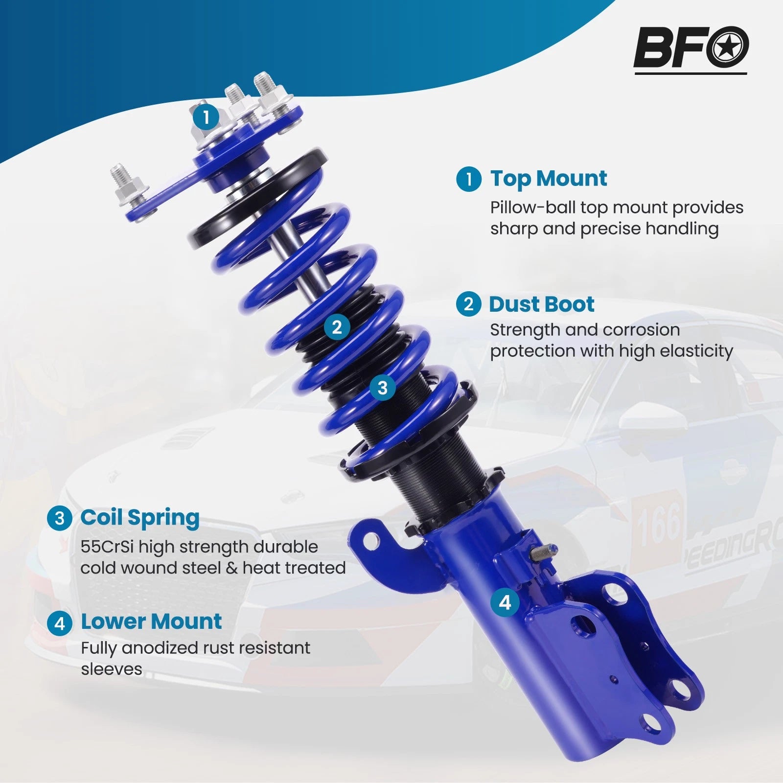 Set of 4 Coilovers Suspension Kit for Mitsubishi Lancer Sedan (2008–2016)