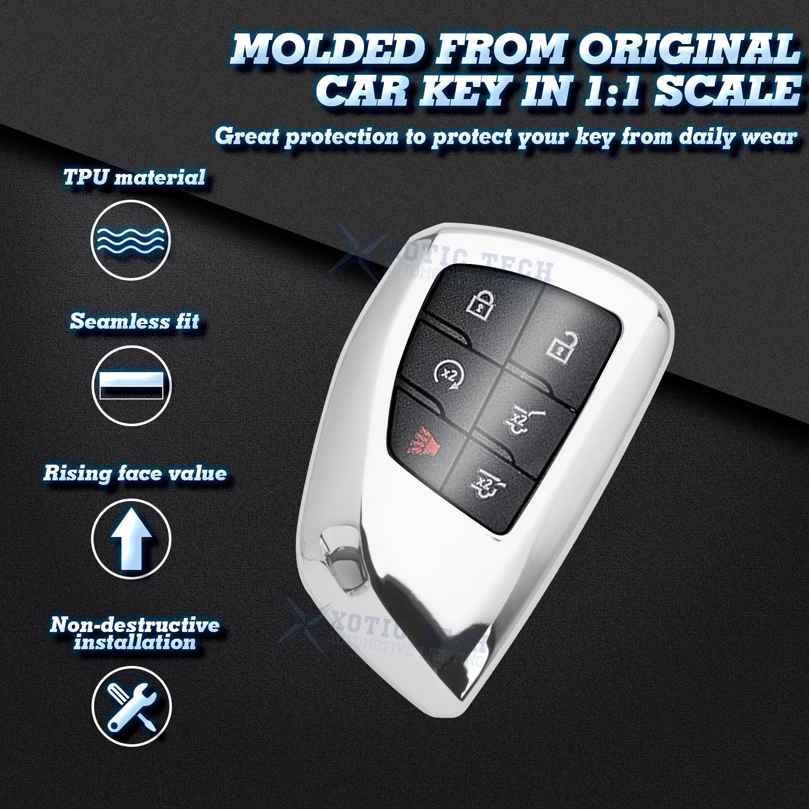 2-Pack Silver TPU Key Fob Protector Case for Chevrolet (2011-2019)