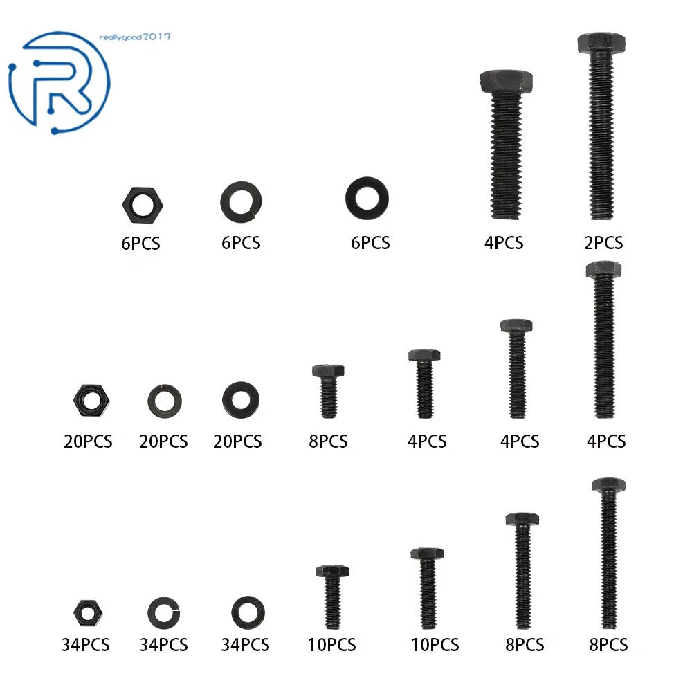 Set of 240 Hex Head Cap Bolts and Nuts Combination Kit Carbon Steel
