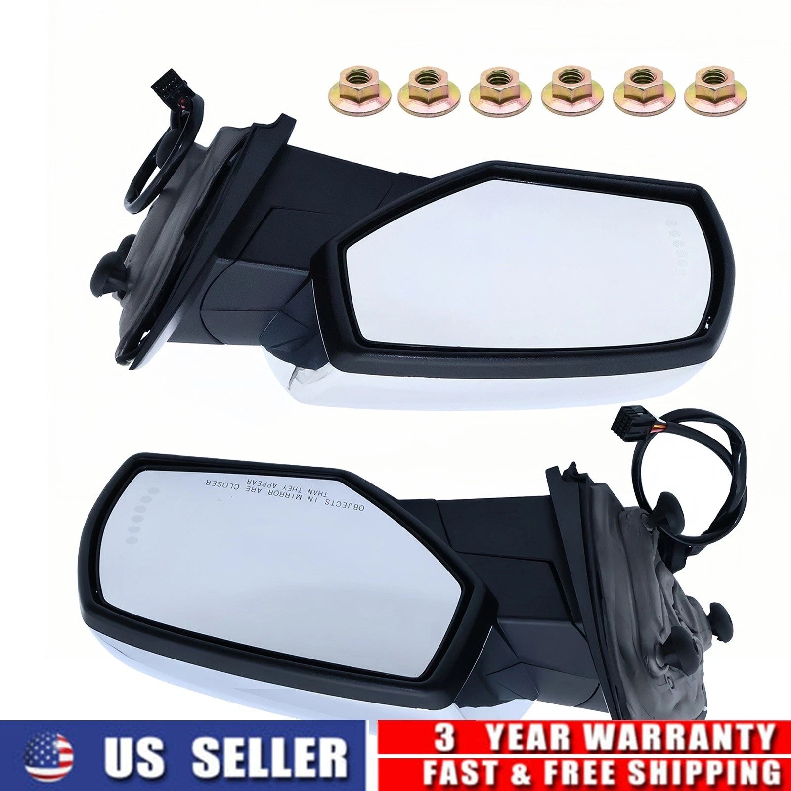 2Pcs Mirror Chrome Power Heated Signal for Silverado Sierra 1500 2500 HD (2014–2019)
