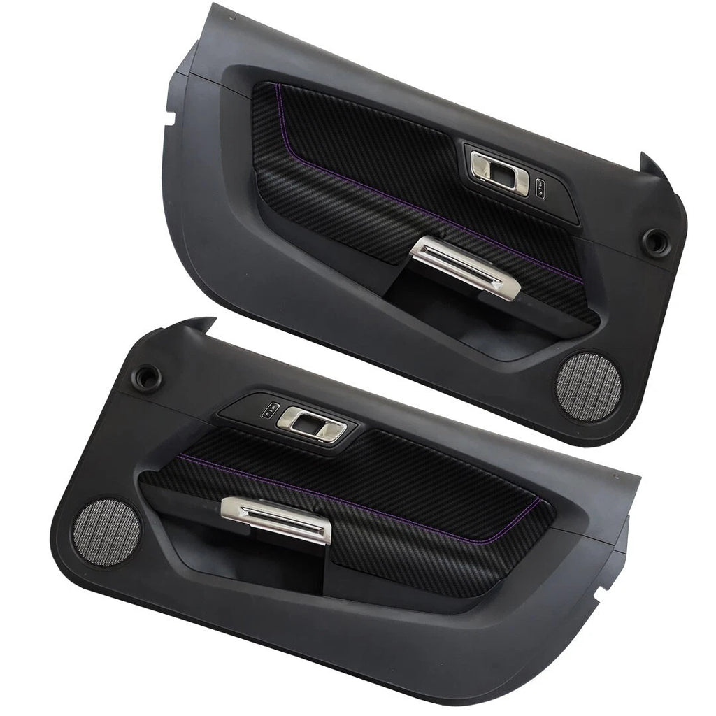 Door Panel Insert PVC Carbon Cover for Ford Mustang (2015–2020) Purple Stitch