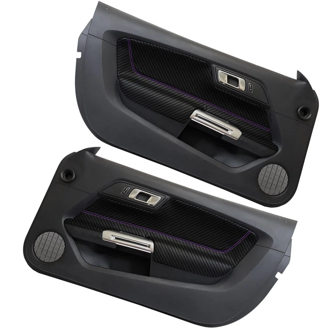 Door Panel Insert PVC Carbon Cover for Ford Mustang (2015–2020) Purple Stitch