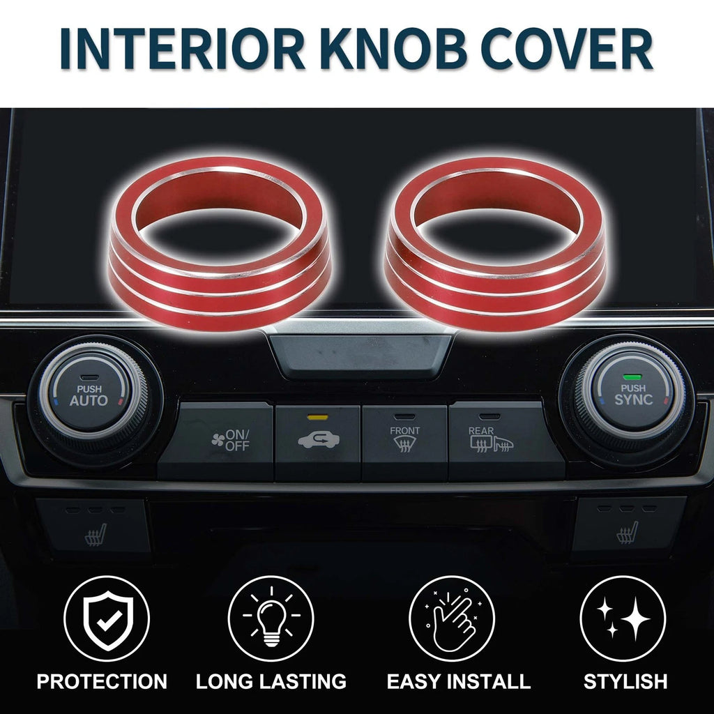 2X AC Climate Heater Switch Knob Cover for Honda Civic (2016–2020) Red