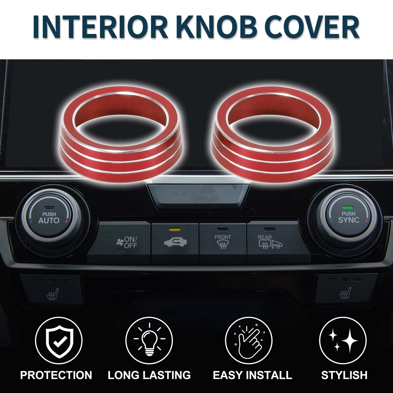 2X AC Climate Heater Switch Knob Cover for Honda Civic (2016–2020) Red