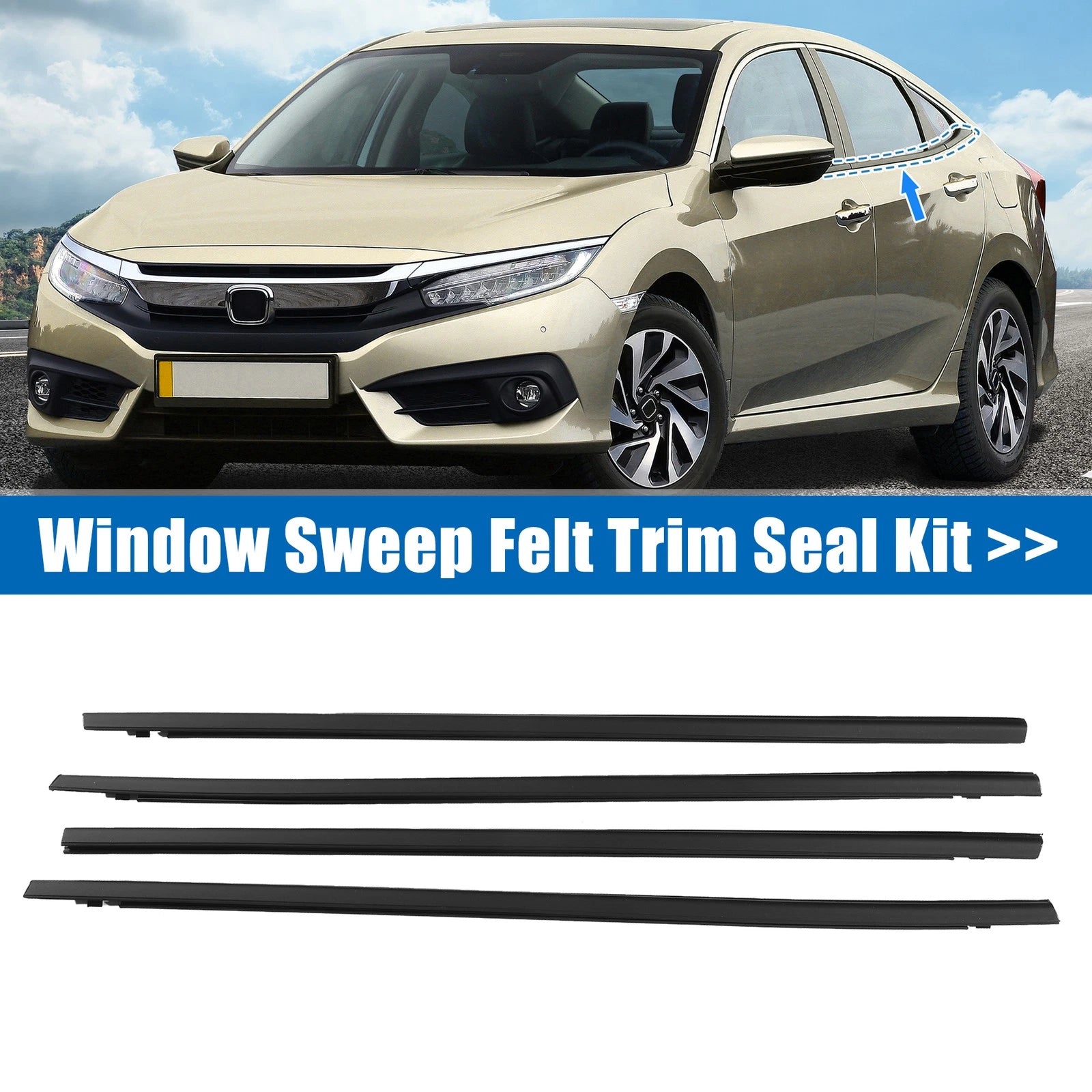 Set of 4 Weatherstrip Window Trim Seal Belts for Honda Civic (2016–2021)