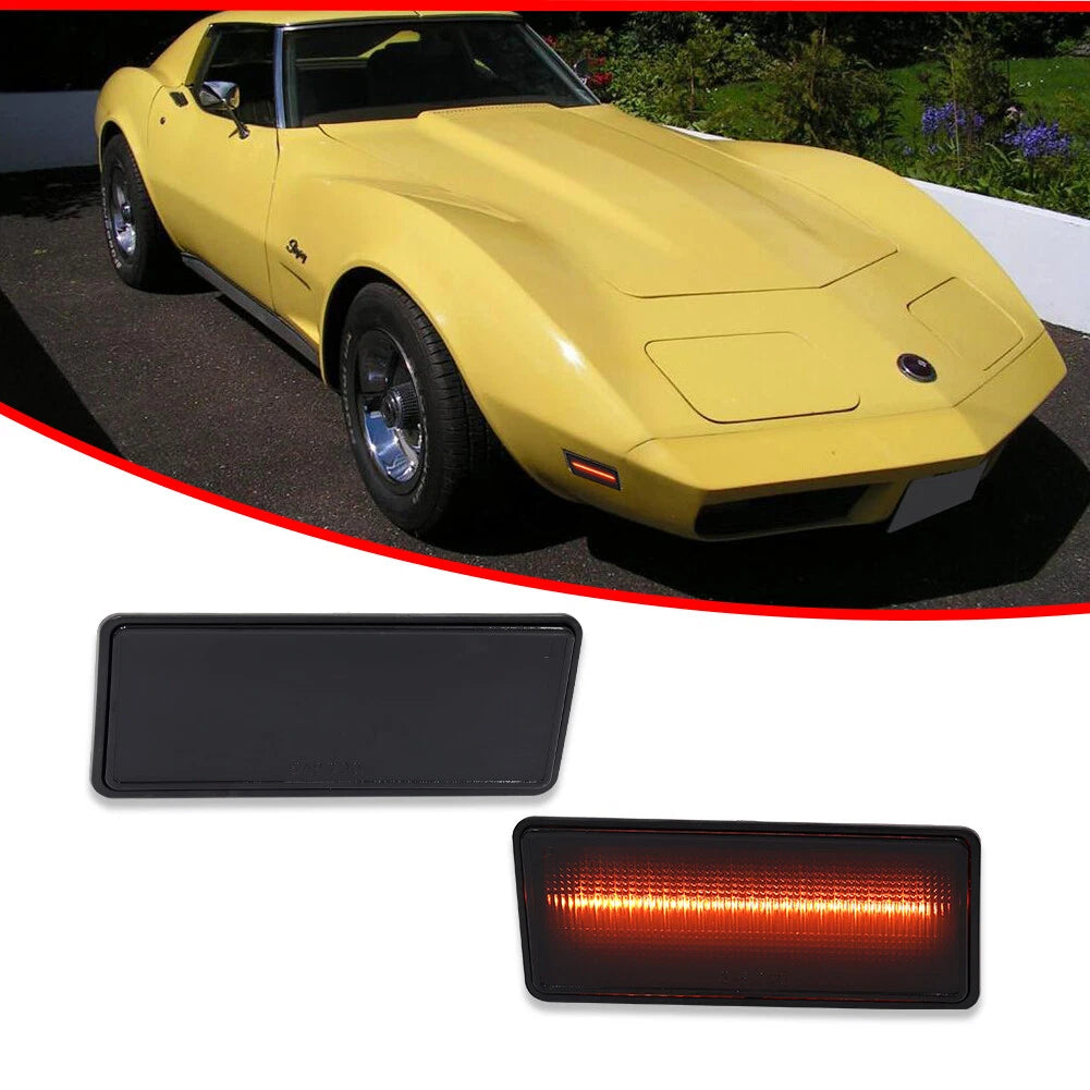 2X Smoke Lens Amber LED Front Side Marker Lights for Chevy Corvette C3 (1974–1979)