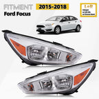Set of 2 Halogen Headlights with LED DRL Chrome for Ford Focus (2015–2018)