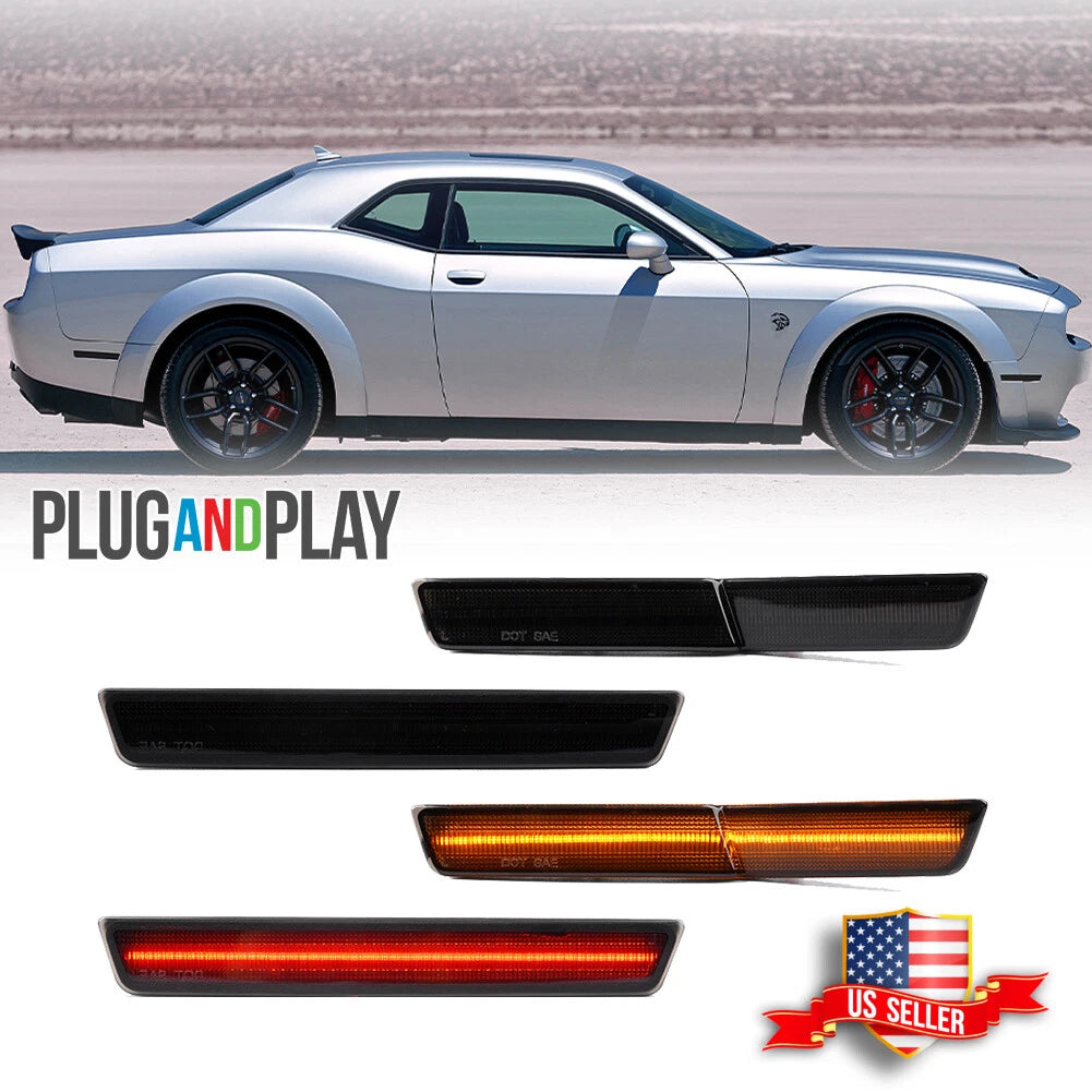 Set of 4 Smoked LED Side Marker Lights for Dodge Challenger (2018)