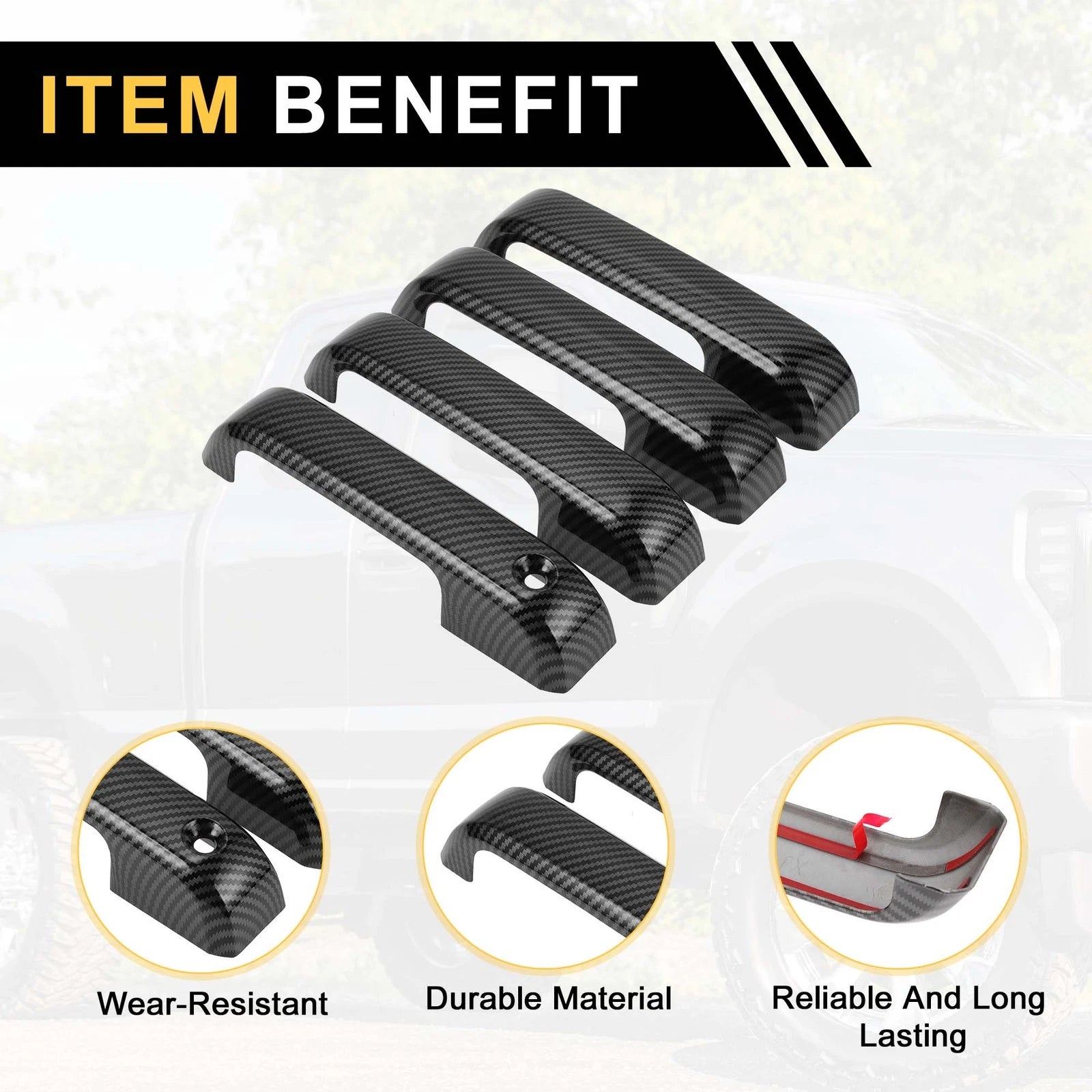 Set of 4 Car Door Handle Protectors for Ford F-150 (2015–2020) Carbon Fiber Black