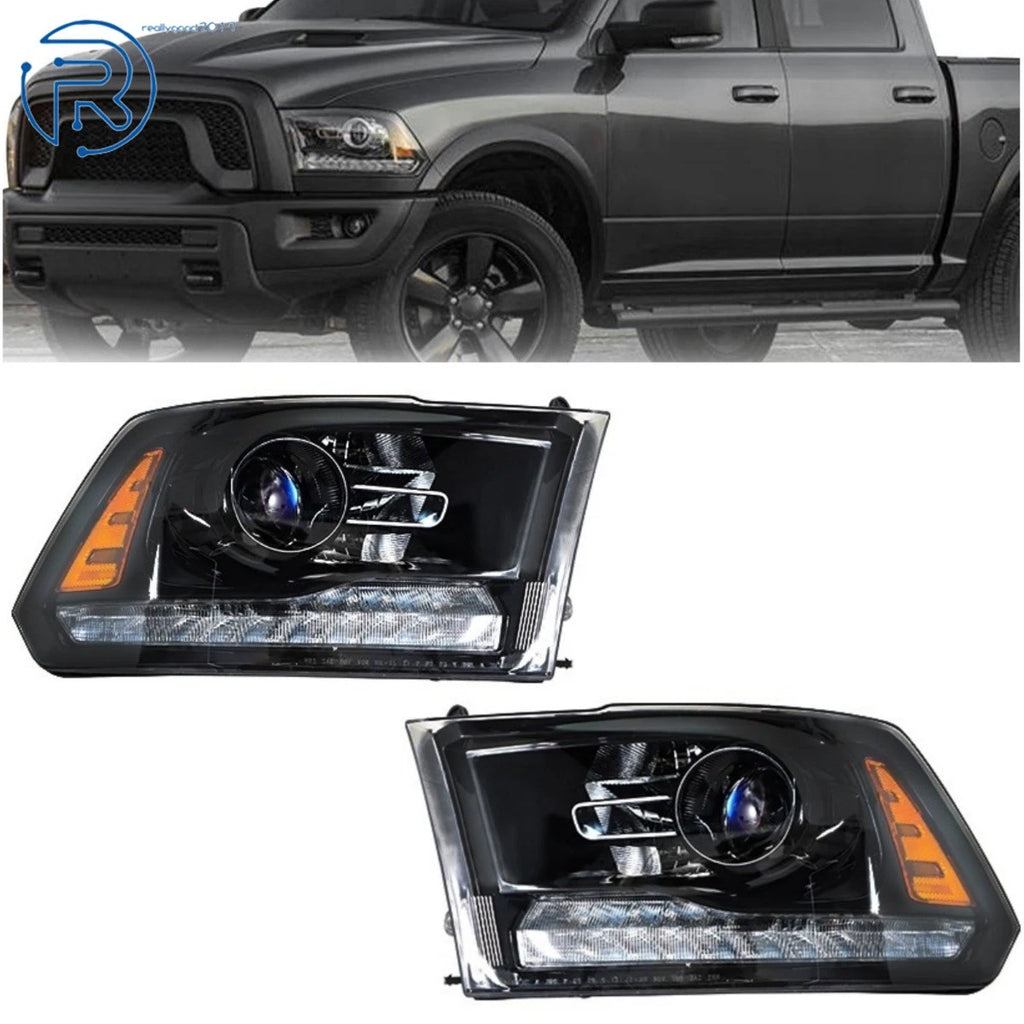 Set of 2 LED DRL Halogen Headlights for Dodge Ram 1500-3500 (2013–2018)