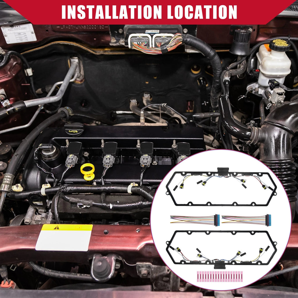 2X Valve Cover Gaskets with Fuel Injector Pigtail Kit for Ford Excursion (2000–2005)