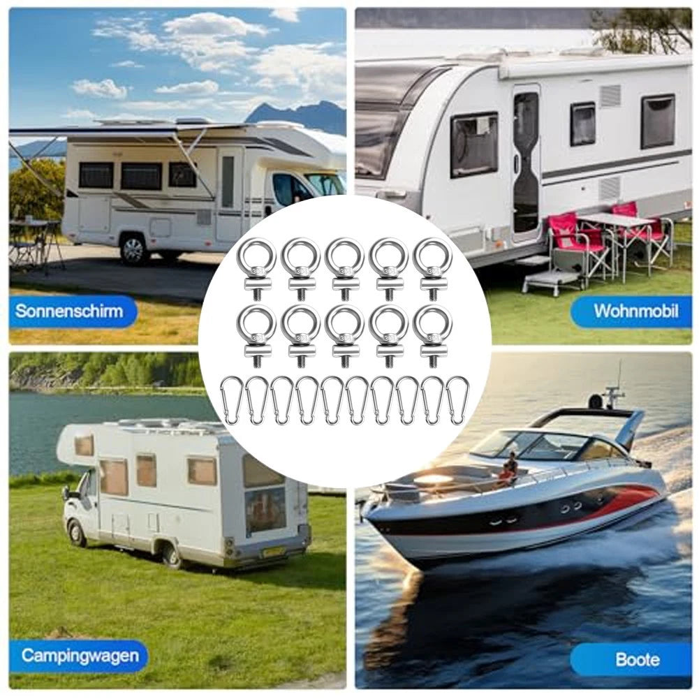 Awning Track Rings Set of 4 for Camping Setup (304 Stainless Steel)
