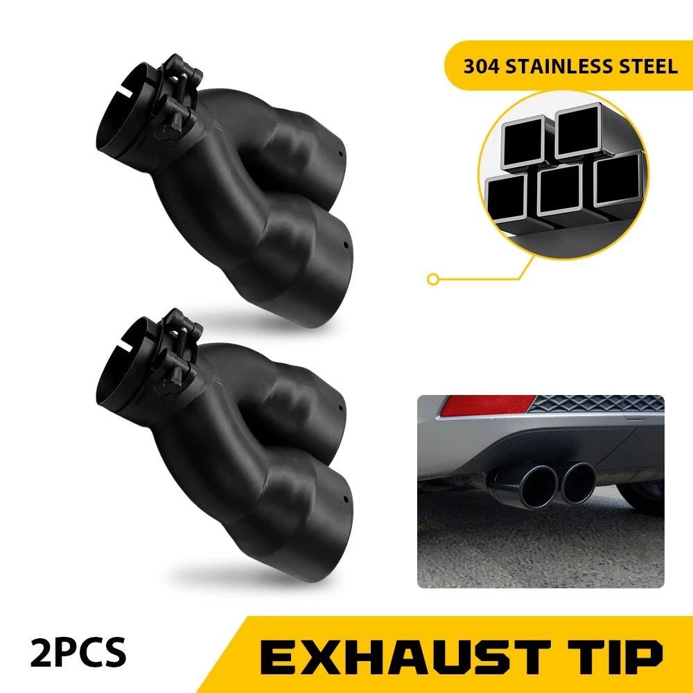 2X Exhaust Tip Dual Pipe 2.5" to 7" Black Stainless Steel for Universal Fit