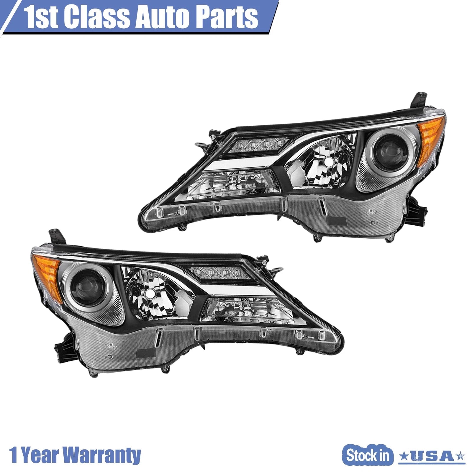 Set of 2 Halogen Headlights with Chrome Housing for Toyota RAV4 (2013–2015)